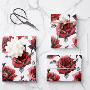 Schöne rote Rosen-Illustrationsstil Valentinstag Geschenkpapier Set