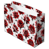 Schöne rote Rosen-Illustrationsstil Valentinstag Große Geschenktüte (Rückseite Schrägansicht)