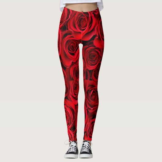 Schöne rote Rosen Leggings (Vorderseite)
