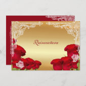 Schöne Rote Rosen, Quinceanera, Einladung (Vorne/Hinten)
