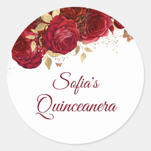 Schöne Rote Rosen Quinceanera Gastgeschenk Runder Aufkleber (Vorderseite)