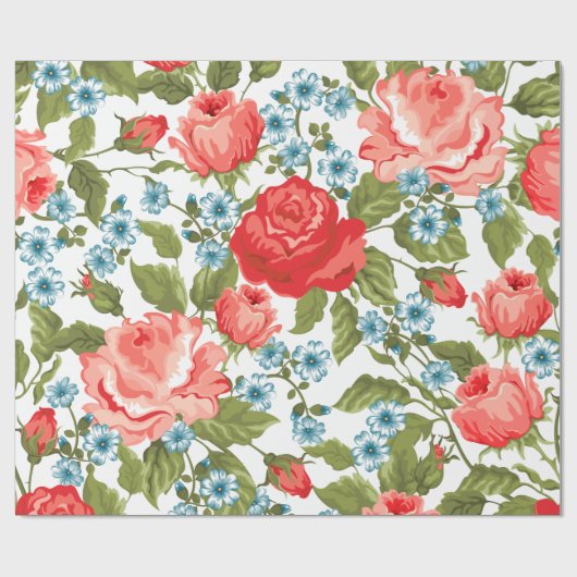 Schöne Rote Rosen Retro Abstraktes Blumenmuster Geschenkpapier (Flach)