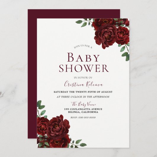 Schöne Rote Rosen Romantische Babydusche Einladung (Vorne/Hinten)