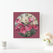 Schöne Rote Rosen römische Zahl Quadratische Wanduhr (Zuhause)