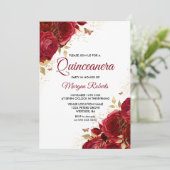 Schöne Rote Rosen Schmetterlinge Quinceanera Party Einladung (Stehend Vorderseite)