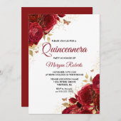 Schöne Rote Rosen Schmetterlinge Quinceanera Party Einladung (Vorne/Hinten)