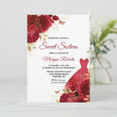 Schöne Rote Rosen Sparkle Dress Sweet 16 Einladung (Stehend Vorderseite)