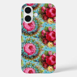 SCHÖNE ROTE ROSEN UND BLUE BLUMEN iPhone 16 HÜLLE