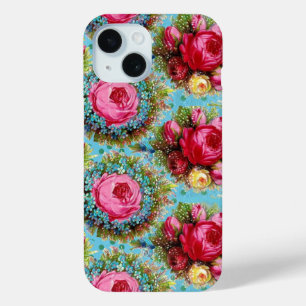 SCHÖNE ROTE ROSEN UND BLUE BLUMEN iPhone 15 HÜLLE