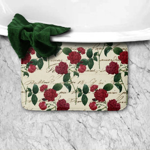 Schöne Rote Rosen und klassische Vintage Handschri Badematte