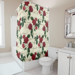 Schöne Rote Rosen und klassische Vintage Handschri Duschvorhang