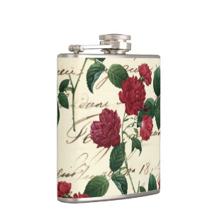 Schöne Rote Rosen und klassische Vintage Handschri Flachmann