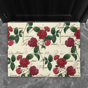Schöne Rote Rosen und klassische Vintage Handschri Fußmatte
