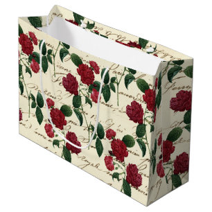 Schöne Rote Rosen und klassische Vintage Handschri Große Geschenktüte