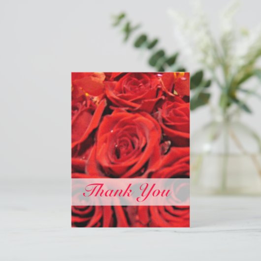 Schöne Rote Rosen Vielen Dank Postkarte (Stehend Vorderseite)