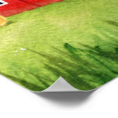 Schöne rote Scheune auf dem Bauernhof Poster (Ecke)