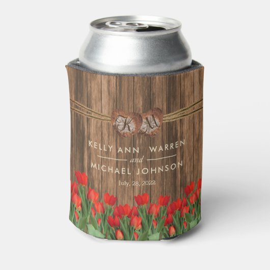 Schöne Rote Tulip-Blume auf Holz Dosenkühler (Kanne Rückseite)