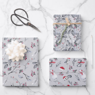 Schöne rote und graue Weihnachtsbilder auf Gray Geschenkpapier Set