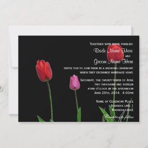 Schöne rote und violette Tulpenblumen Hochzeit Einladung