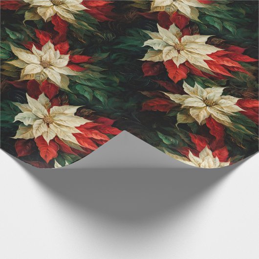 Schöne rote und weiße Poinsettias Geschenkpapier (Ecke)