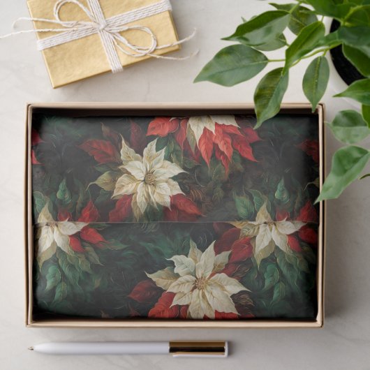 Schöne rote und weiße Poinsettias Seidenpapier (Geschenk)