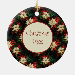 Schöne rote und weiße Weihnachtssterne Keramik Ornament
