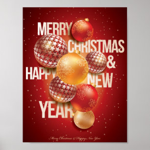 Schöne Rote Weihnachten & Neues Jahr Gruß Poster