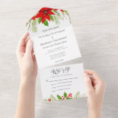 Schöne Rote Weihnachtsfeier Poinsettia Blumenhochz All In One Einladung (Abreißtisch)