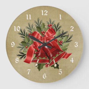 Schöne rote Weihnachtsglocken Weihnachtswall Uhr