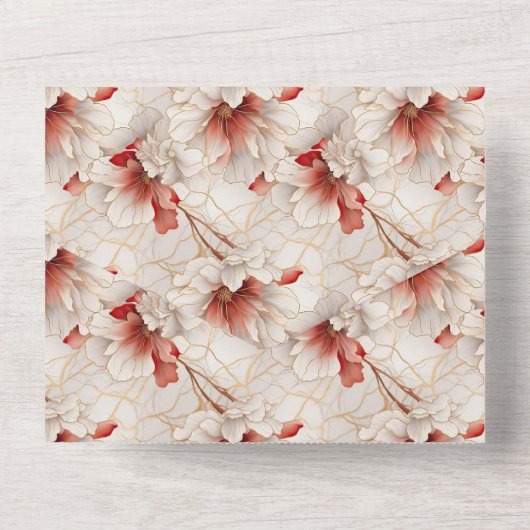 Schöne Rote Weiße Blüte All In One Einladung (Rückseite)