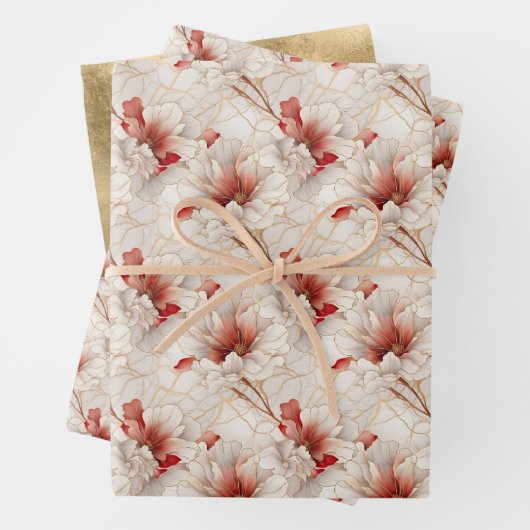 Schöne Rote Weiße Blüte Geschenkpapier Set (Beispiel)