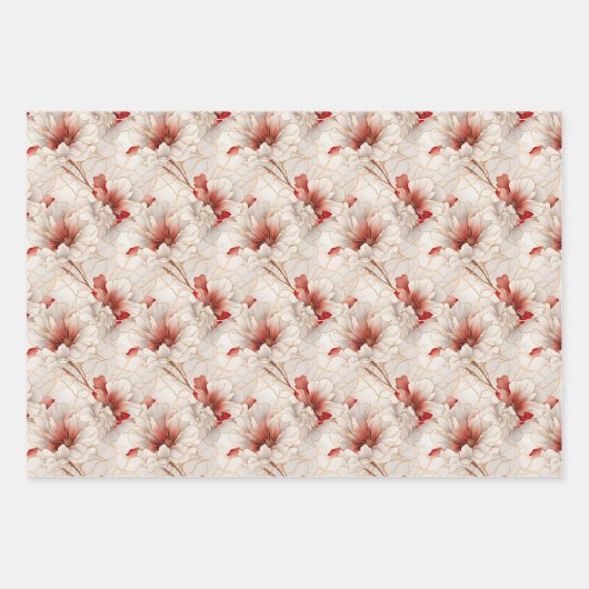Schöne Rote Weiße Blüte Geschenkpapier Set (Vorderseite)