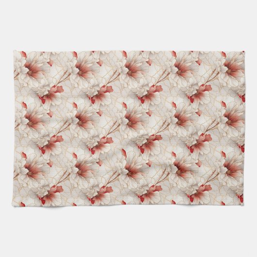 Schöne Rote Weiße Blüte Geschirrtuch (Horizontal)