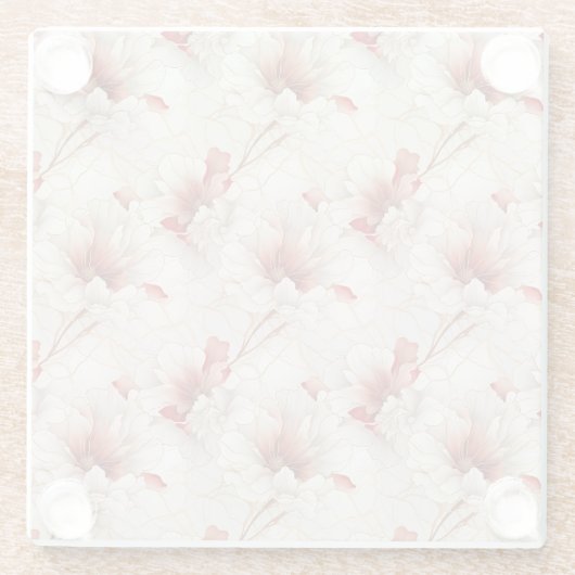 Schöne Rote Weiße Blüte Glasuntersetzer (Rückseite)