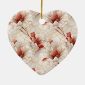 Schöne Rote Weiße Blüte Keramik Ornament (Hinten)