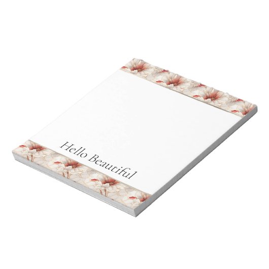 Schöne Rote Weiße Blüte Notizblock (Rotiert)