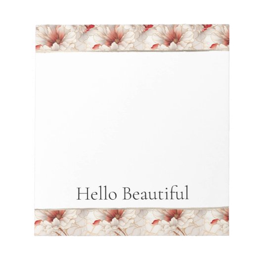 Schöne Rote Weiße Blüte Notizblock (Vorderseite)