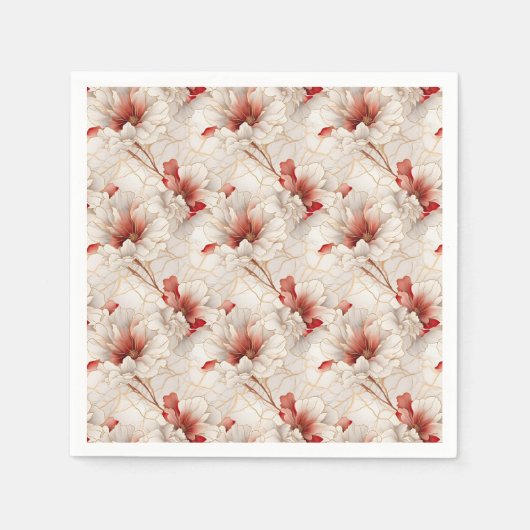 Schöne Rote Weiße Blüte Serviette (Vorderseite)