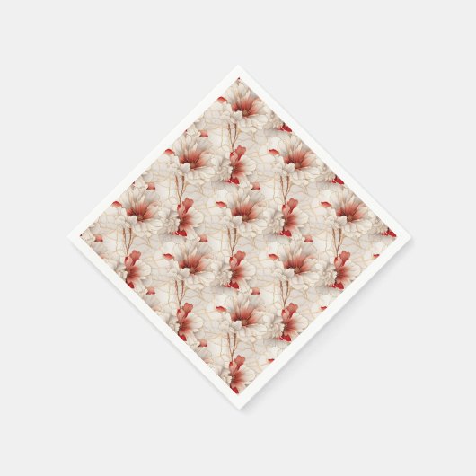 Schöne Rote Weiße Blüte Serviette (Ecke)