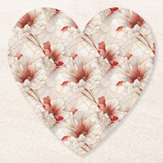 Schöne Rote Weiße Blüte Untersetzer (Vorderseite)