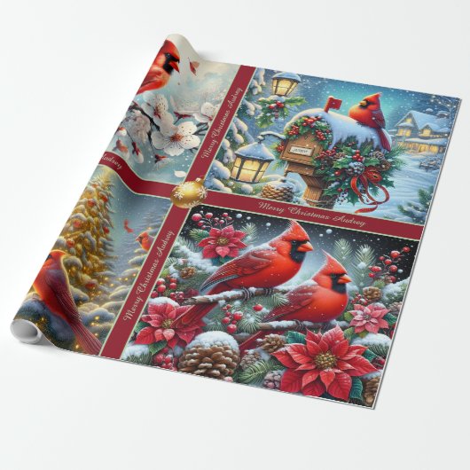 Schöne rote Winterkardinäle Geschenkpapier (Ungerollt)