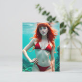Schöne Rothaarfrau in Bikini Unterwasser Postkarte (Stehend Vorderseite)