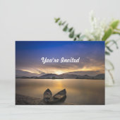 Schöne Rowboote Wasser Sonnenaufgang Foto Geburtst Einladung (Stehend Vorderseite)