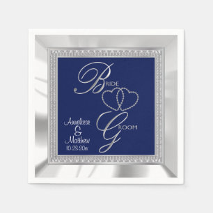Schöne Royal Blue, Silver & White Satin Wedding Serviette