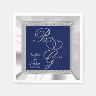 Schöne Royal Blue, Silver & White Satin Wedding Serviette