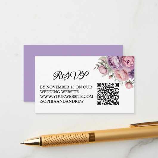 Schöne RSVP-Karte mit QR-Code für Blumenhochzeiten Begleitkarte (Vorderseite/Rückseite Beispiel)