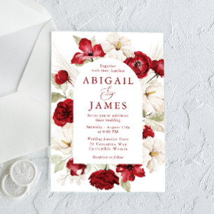 Schöne Ruby Red & White Floral Wedding Einladung