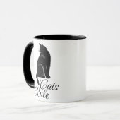 Schöne Rückenkatze mit "Cats Rule" Text Tasse (Vorderseite Links)