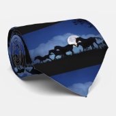 Schöne Running Pferde und Mond Blue Krawatte (Gerollt)