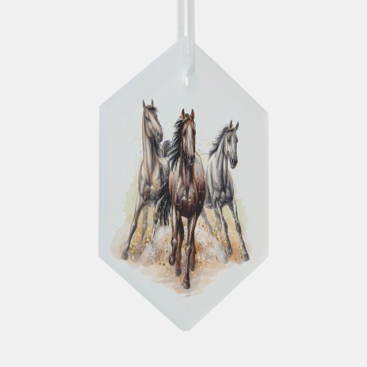 Schöne Running Wild Horses Ornament Aus Glas (Vorderseite Rechts)